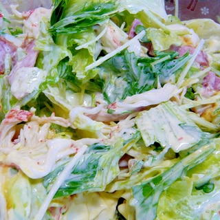 ❤　ショルダーハム入りレタスと水菜のサラダ　❤